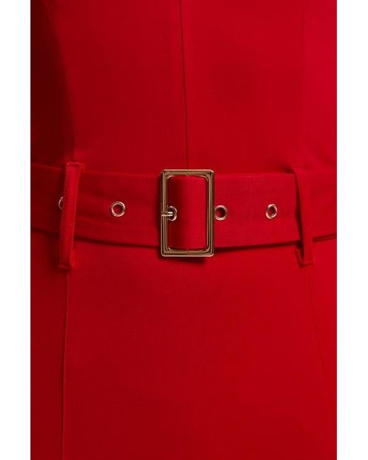 Karen Millen Women's Red Jersey Ponte Georgette Mix Midi Dress