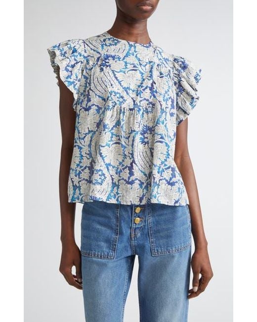 Ulla Johnson Blue Sienna Flutter Sleeve Top
