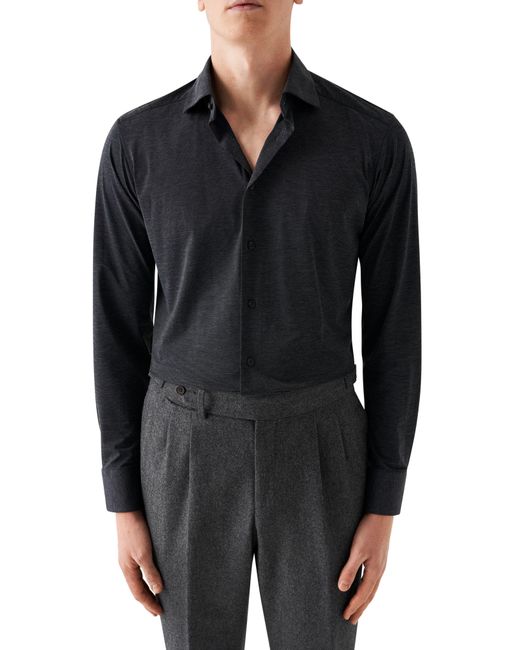 Eton of Sweden Black Slim Fit Mélange Four Way Stretch Dress Shirt for men