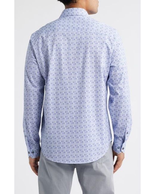 Bugatchi Blue James Ooohcotton Geometric Print Button-Up Shirt for men
