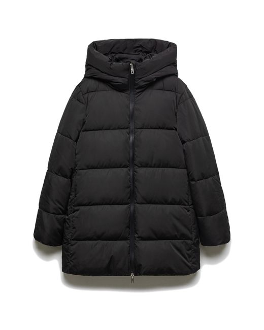 Mango Black Quilted Hooded Water Repellent Puffer Jacket