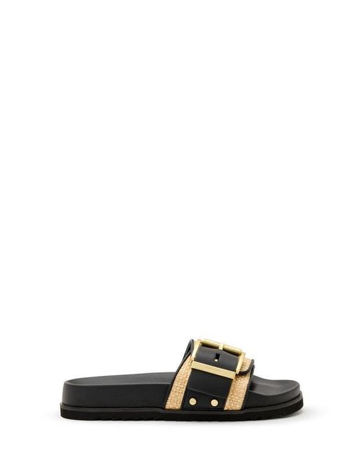 AllSaints Black Ellie Raffia Stud Slide Sandal