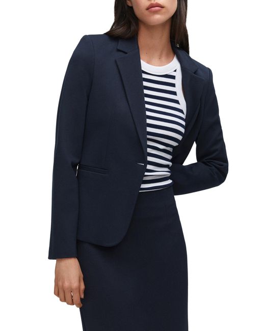 Mango Blue Fitted Single Breasted Ponte Blazer
