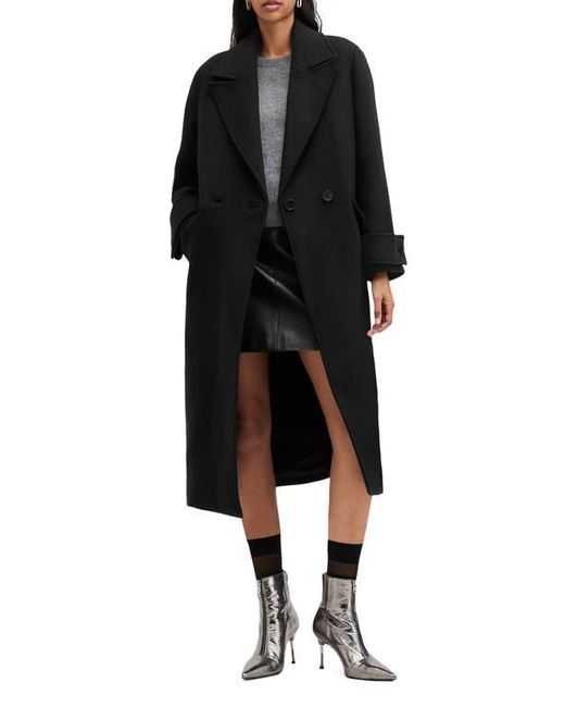 AllSaints Black Mabel Double Breasted Coat