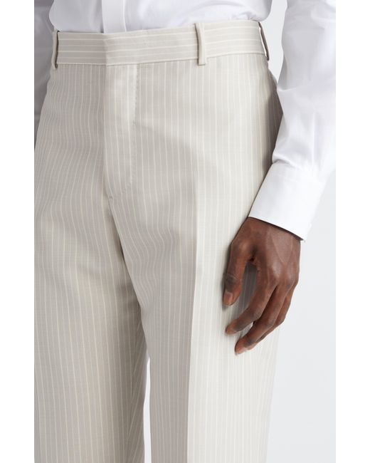 Alexander McQueen White Pinstripe Wool & Mohair Cigarette Pants for men
