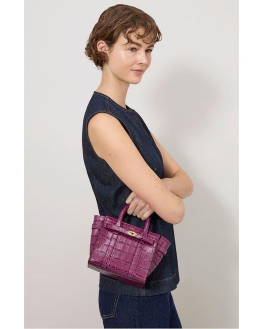 Mulberry Micro Bayswater Croc Embossed Leather Shoulder Bag