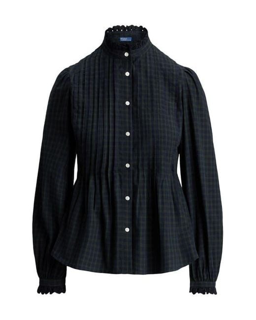 Polo Ralph Lauren Black Plaid Long Sleeve Peplum Button-Up Shirt