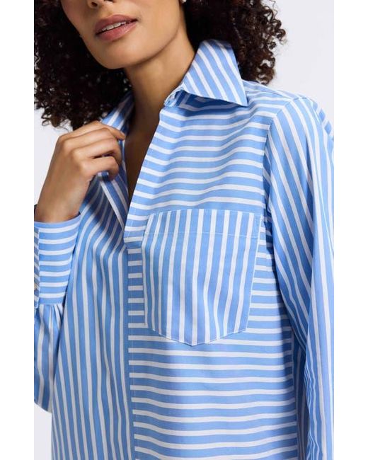 Foxcroft Blue Bella Stripe Popover Top