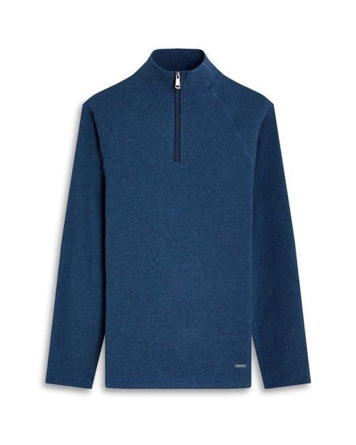 Bugatchi Blue Brushed Cotton Blend Quarter Zip Pullover for men