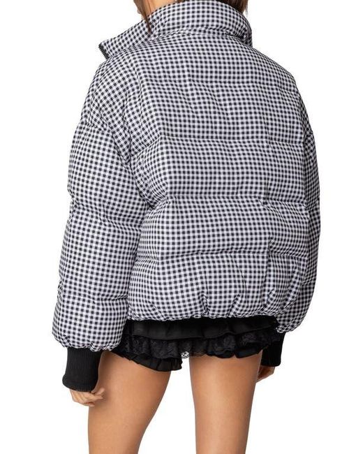 Edikted Black Gingham Oversize Quilted Puffer Jacket