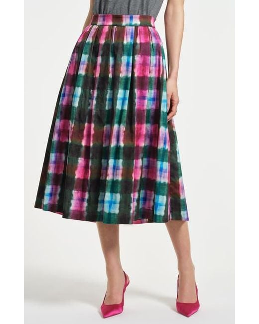Isaac Mizrahi New York Red Stretch Cotton Sateen Midi Skirt
