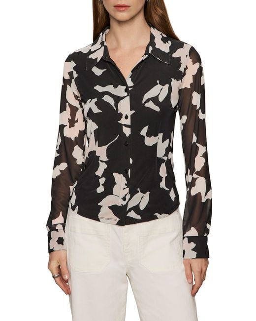 Sanctuary Black Mesh Button-Down Shirt