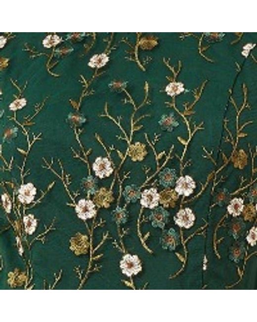 Yumi' Green Embroidered Floral Skater Dress