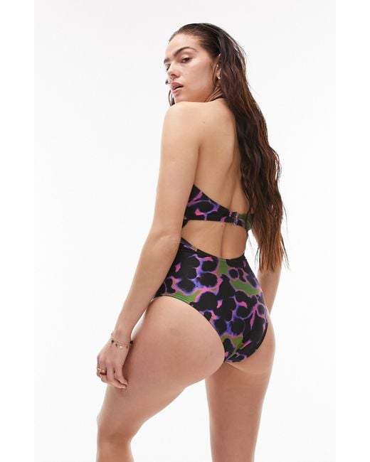 TOPSHOP Multicolor Cutout Plunge One-piece Swimsuit