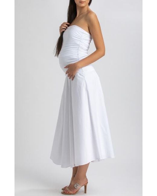 PIETRO BRUNELLI MATERNITY White Strapless Drop Waist Maternity Dress