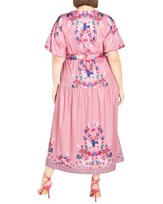 City Chic Pink Zuri Floral Belted Midi Dress