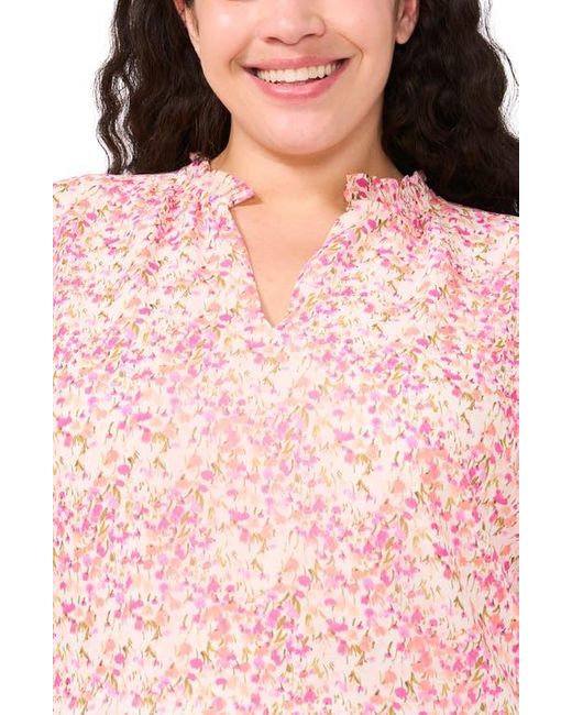 Cece Pink Floral Ruffle Cuff Crepe Top