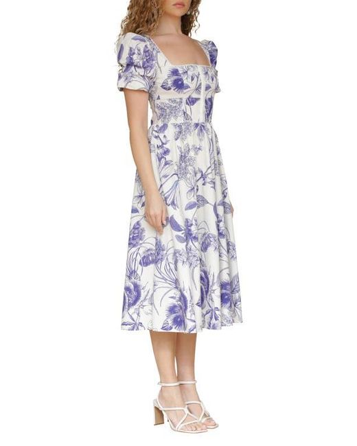 Avec Les Filles Purple Botanical Print Corset Bodice Stretch Cotton Midi Dress