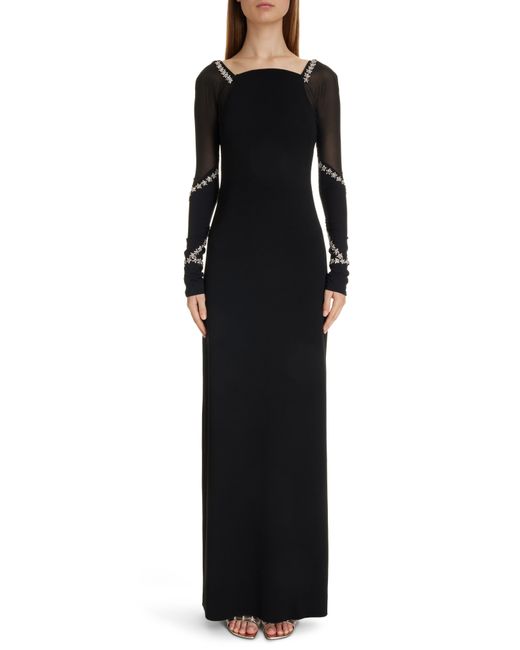Givenchy Black Crystal Embellished Long Sleeve Crepe Gown