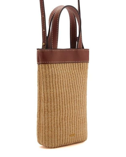 Mango Brown Woven Raffia Crossbody Phone Bag