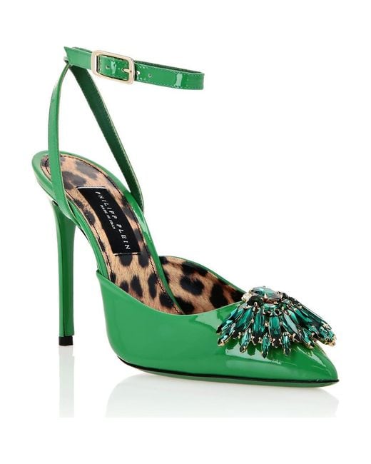 Philipp Plein Green Broche Slingback