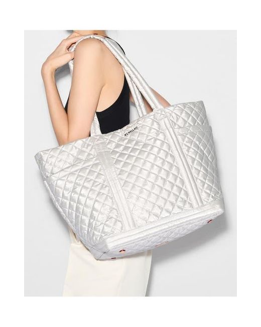 MZ Wallace White Large Empire Deluxe Quilted Nylon Tote