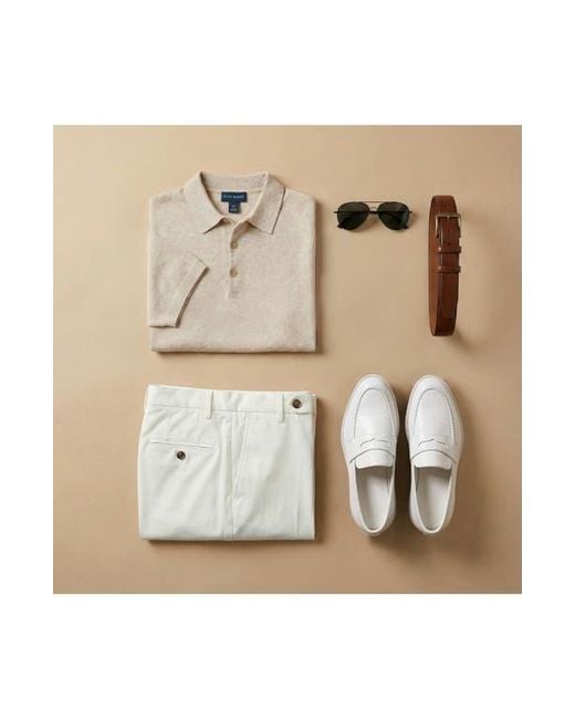 Scott Barber White Solid Bouclé Polo for men