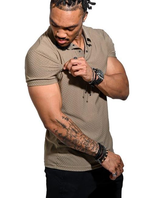 Maceoo Gray Geo Pattern Stretch Nylon Polo for men