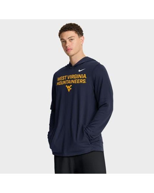 Nike Blue West Virginia Mountaineers 2025 Sideline Performance Long Sleeve Hoodie T-Shirt for men