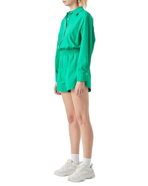 Grey Lab Green Oversize Long Sleeve Cotton Romper