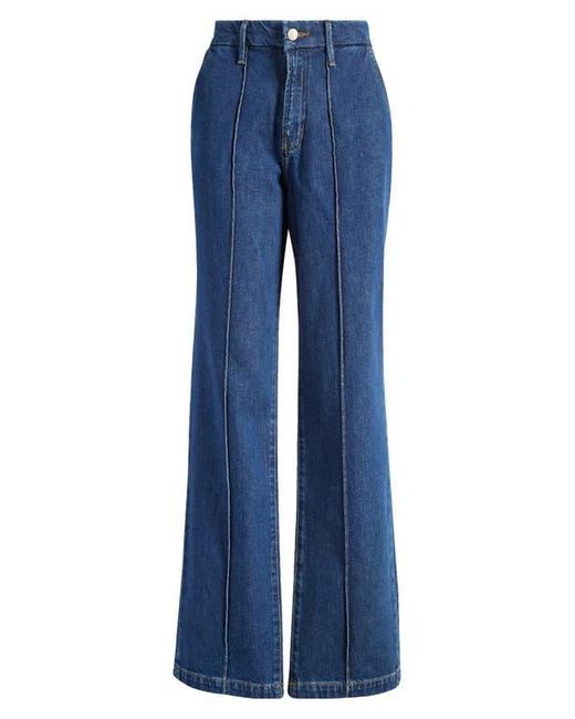 GOOD AMERICAN Blue Pintuck High Waist Wide Leg Trouser Jeans