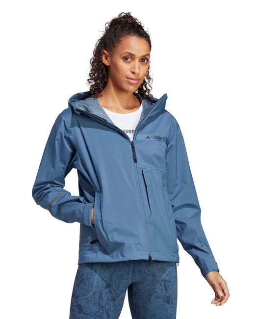 Adidas Blue Terrex Multi Rain. Rdy Waterproof Hooded Rain Jacket