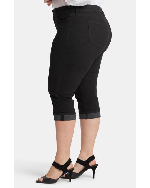 NYDJ Black Marilyn Cool Embrace Cuff Crop Straight Leg Jeans