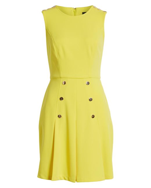 Tahari Yellow Pleated Stretch Crepe A-line Dress