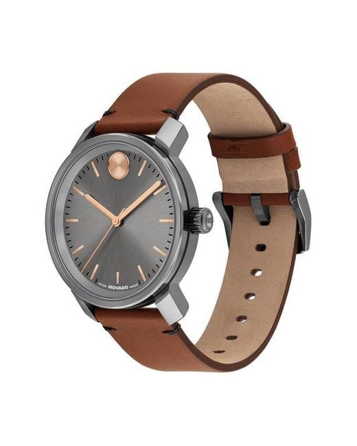 Movado Gray Bold Access Leather Strap Watch, 41Mm for men
