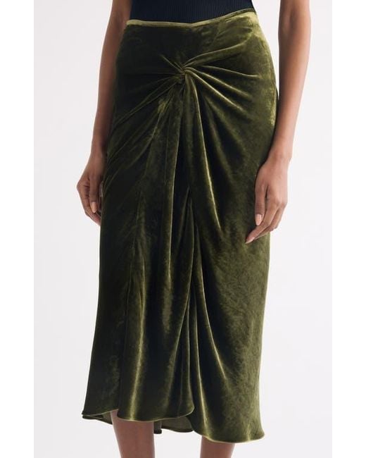 Dries Van Noten Black Smila Twist Front Velvet Midi Skirt