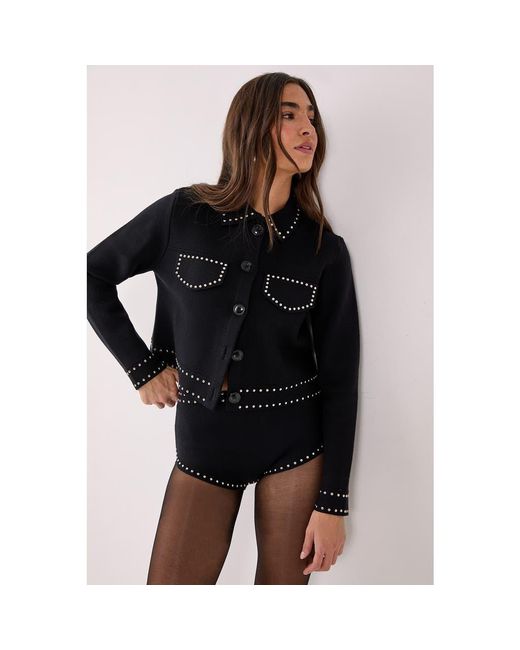 Nasty Gal Black Knitted Western Stud Detail Cardigan