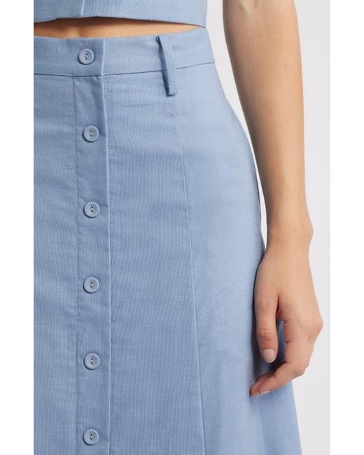 Wayf Blue Cynthia Button-Through Midi Skirt