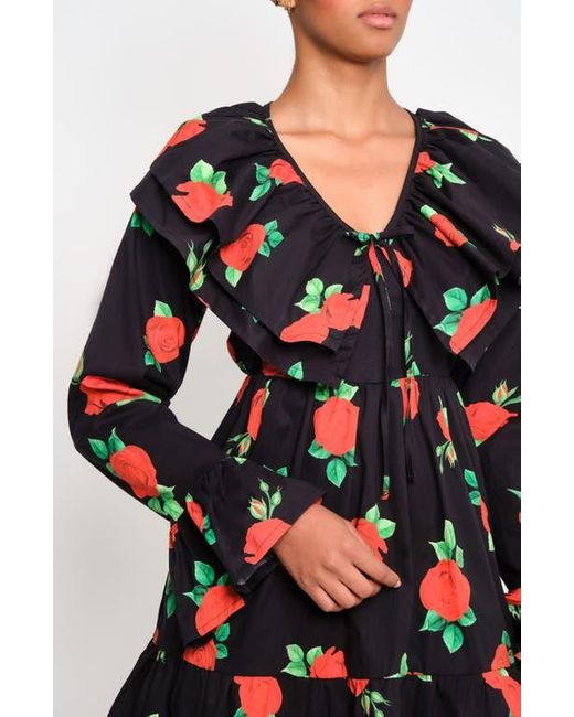 The Lulo Project Black Wings Of The West Floral Long Sleeve Stretch Cotton Dress