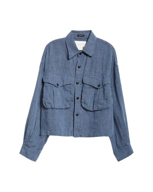 R13 Blue Crop Linen Button-up Shirt