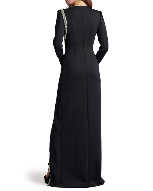 SHO by Tadashi Shoji Black Imitation Pearl & Crystal Detail Long Sleeve Sheath Gown