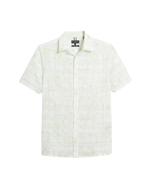 Ted Baker White Cavu Floral Short Sleeve Cotton Button-up Shirt for men