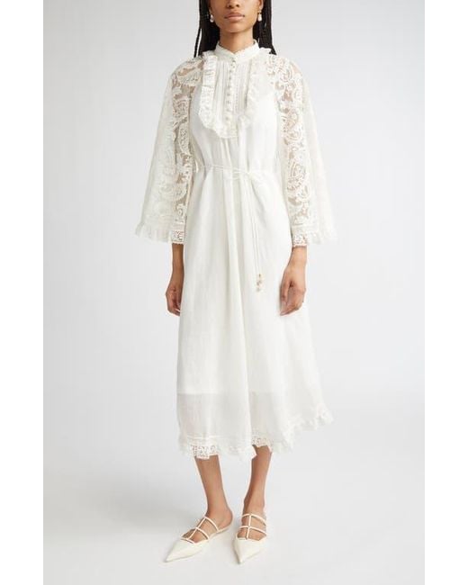 tea length white lace dress with sleeves Baltic Born Womens Clarisa Lace Midi Dress | Vintage Cream main image 0
