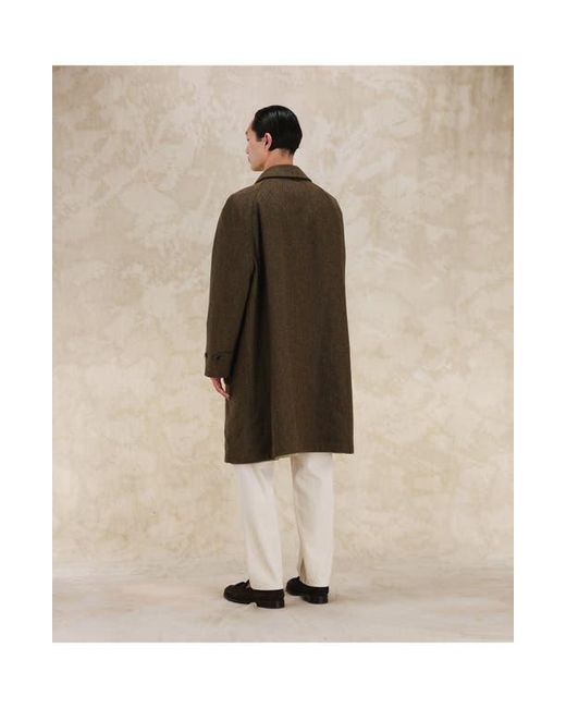 Fortela Brown Stanford Herringbone Wool Double-Faced Single-Breasted Coat for men