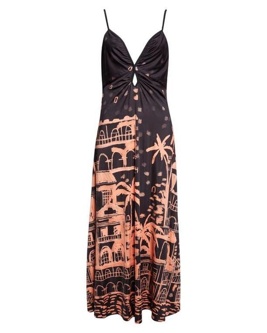 Johanna Ortiz Multicolor Nuestra Tierra Landscape Print Cutout Shiny Jersey Dress