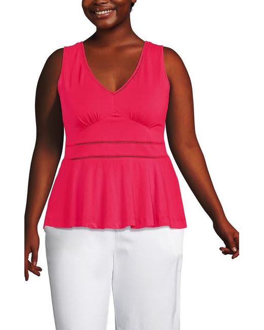 Lands' End Red Regular Size Sleeveless Lwcm Lattice Peplum Vneck Top