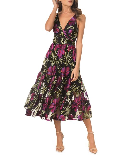 Dress the Population Multicolor Paulette Floral Embroidered Fit & Flare Midi Dress