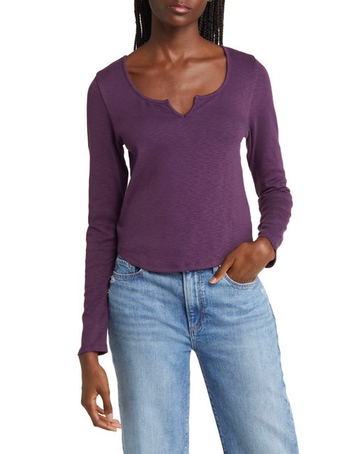 Madewell Purple Split Neck Long Sleeve T-shirt