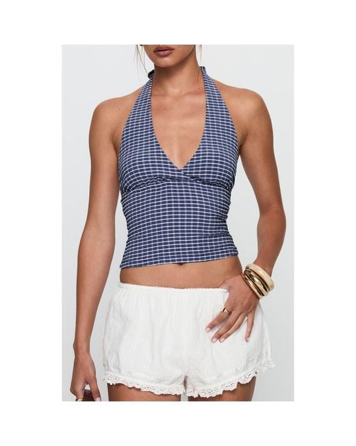 Princess Polly Blue Whimsy Gingham Halter Top