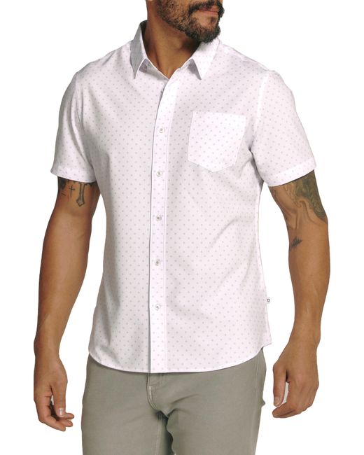 7 Diamonds White Gareth Floral Dot Short Sleeve Performance Button-up Shirt for men
